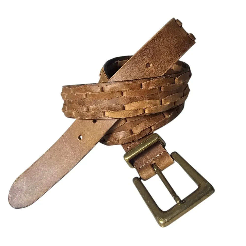 Brown Genuine Top Grain Leather Belt 42 Braided Woven Western Casual‎ Classic